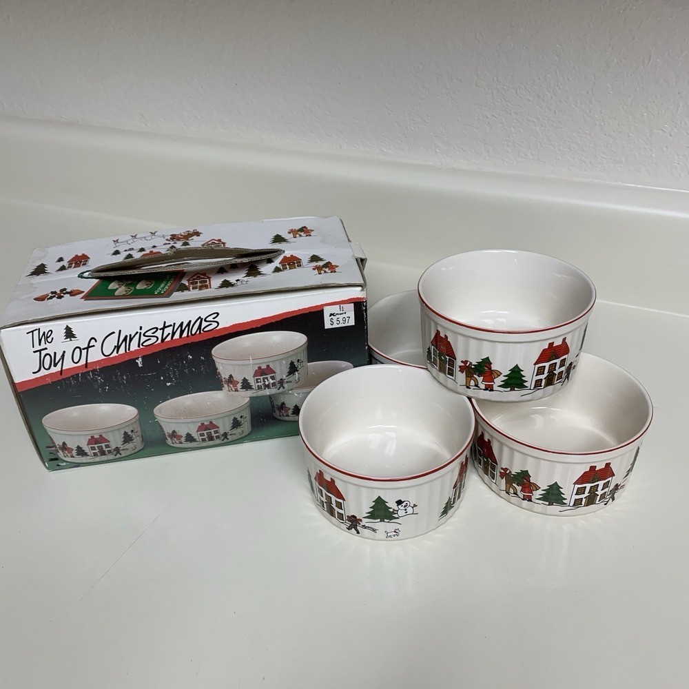 1987 Jamestown China  The Joy of Christmas -Stoneware Ramekin Set of 4 custard